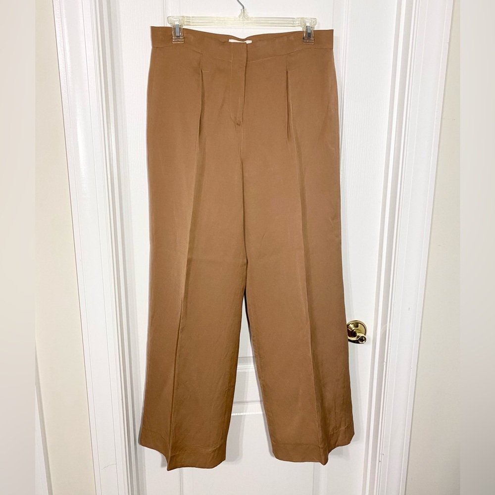 Vintage Doncaster LINEN Blend Wide Leg Pleated Front Pants Tan Size 12